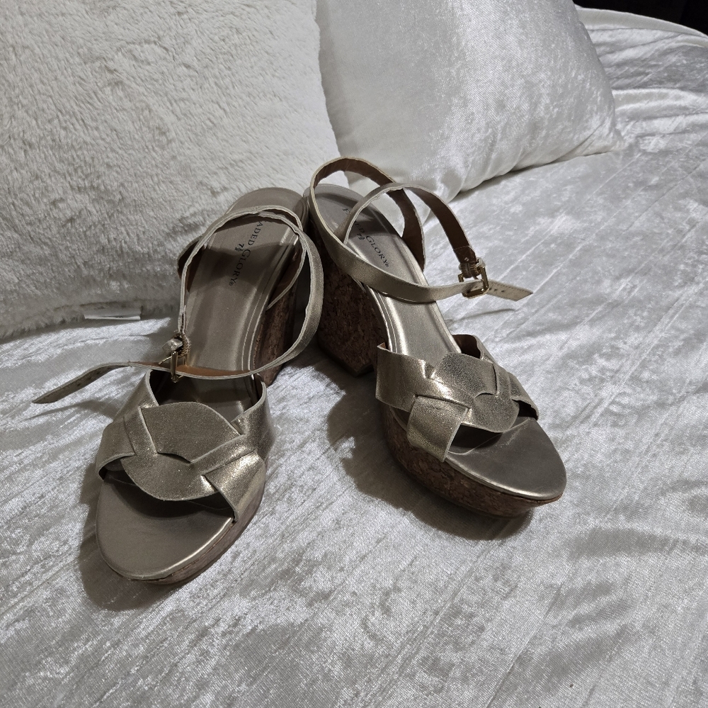 Elegant Women's Gold Wedge Sandals By Faded Glory Size 7 1/2. Worn Once.